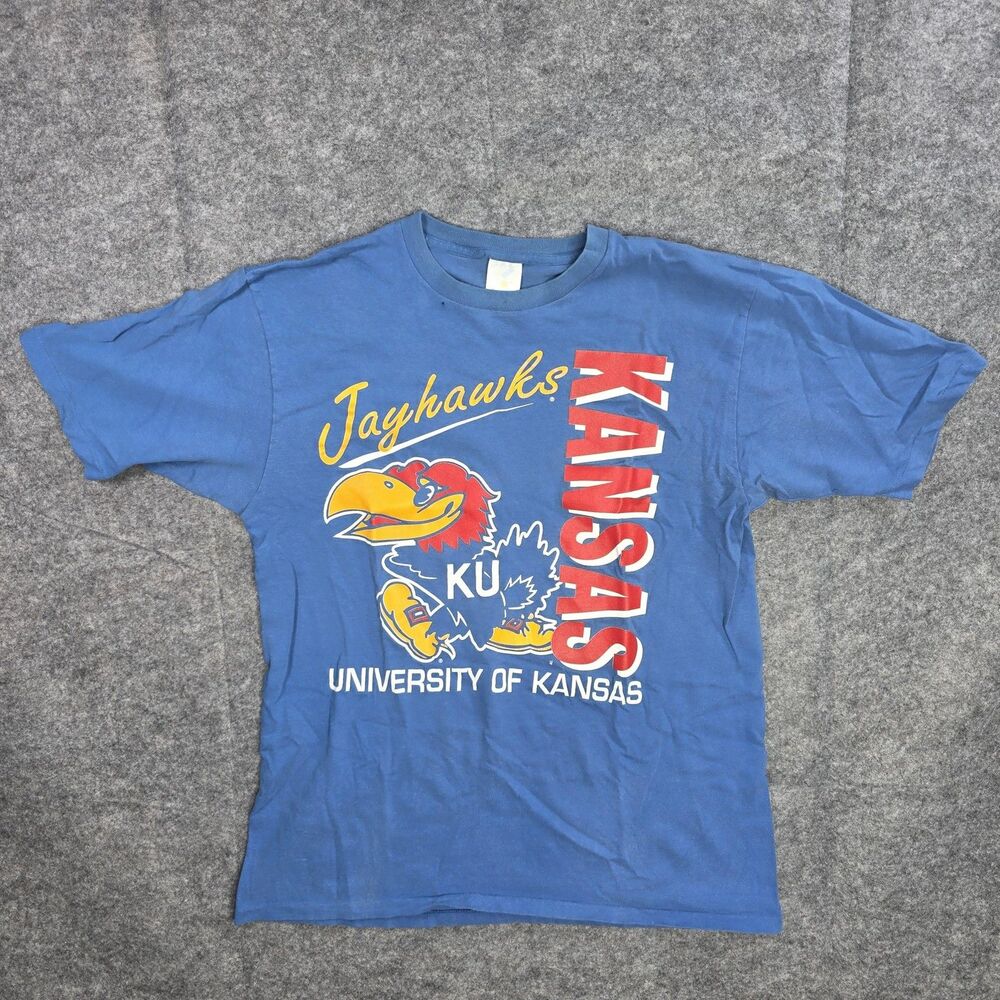 90s‎ Kansas Jayhawks Shirt Mens Large Blue NCAA Basketball University Distressed